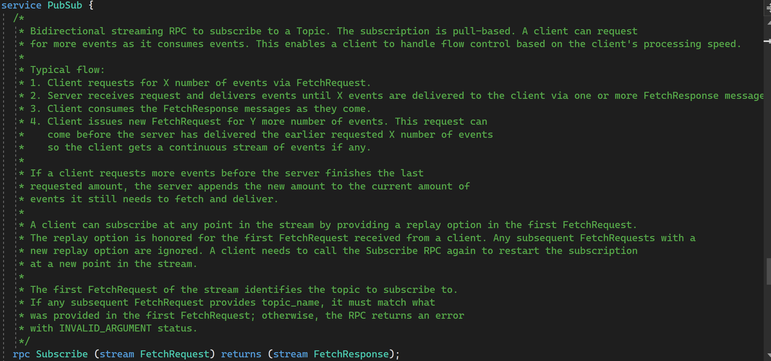 subscribe method on proto file